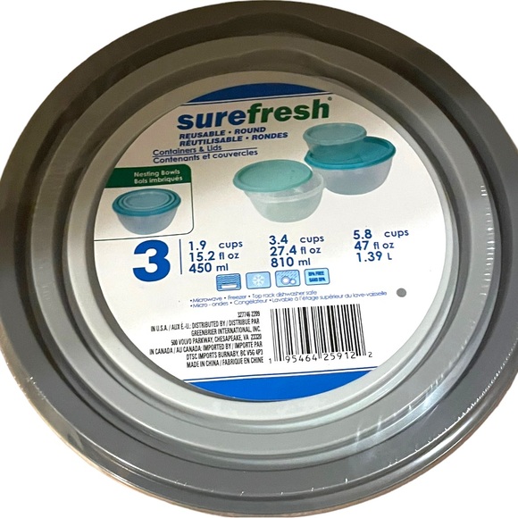 SureFresh 3 Pk Reusable Round Food Storage Nesting Bowl Containers & Lid Set NWT - Picture 4 of 7